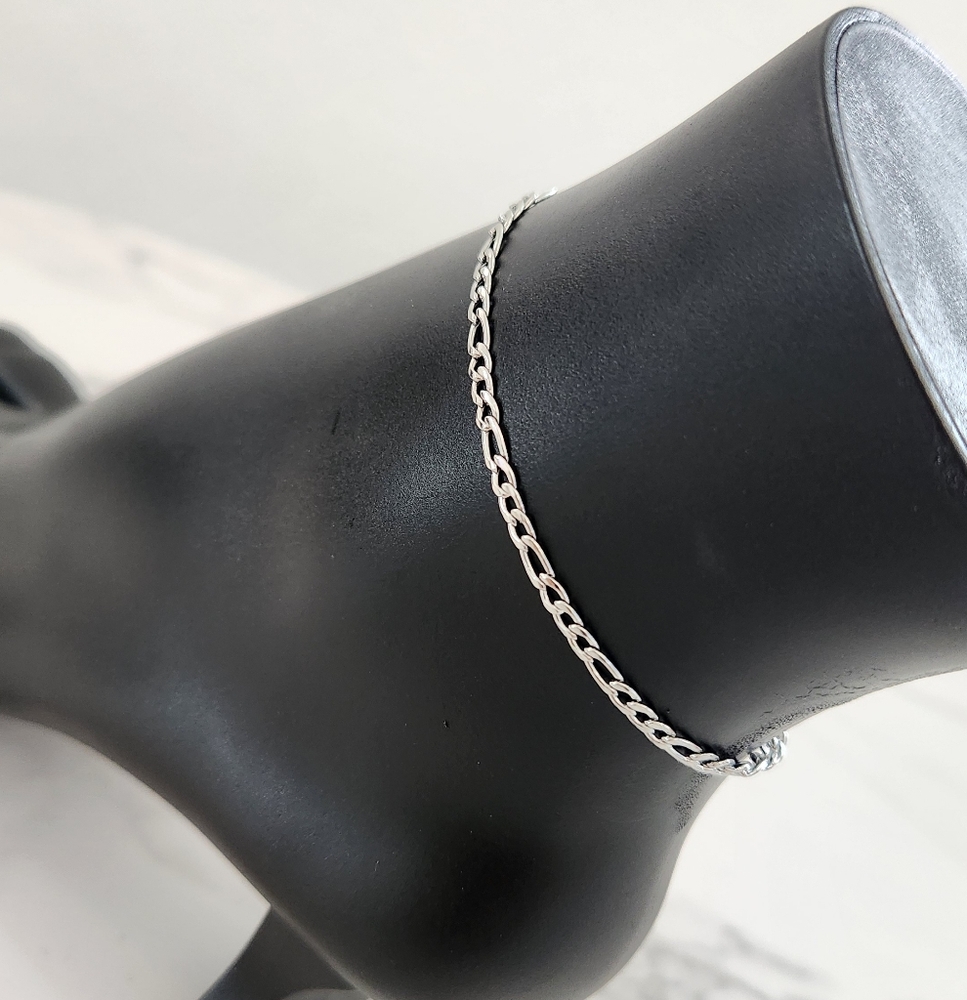 Stainless Steel Silver Figaro Chain Anklet Bracelet - Picture 10 of 12